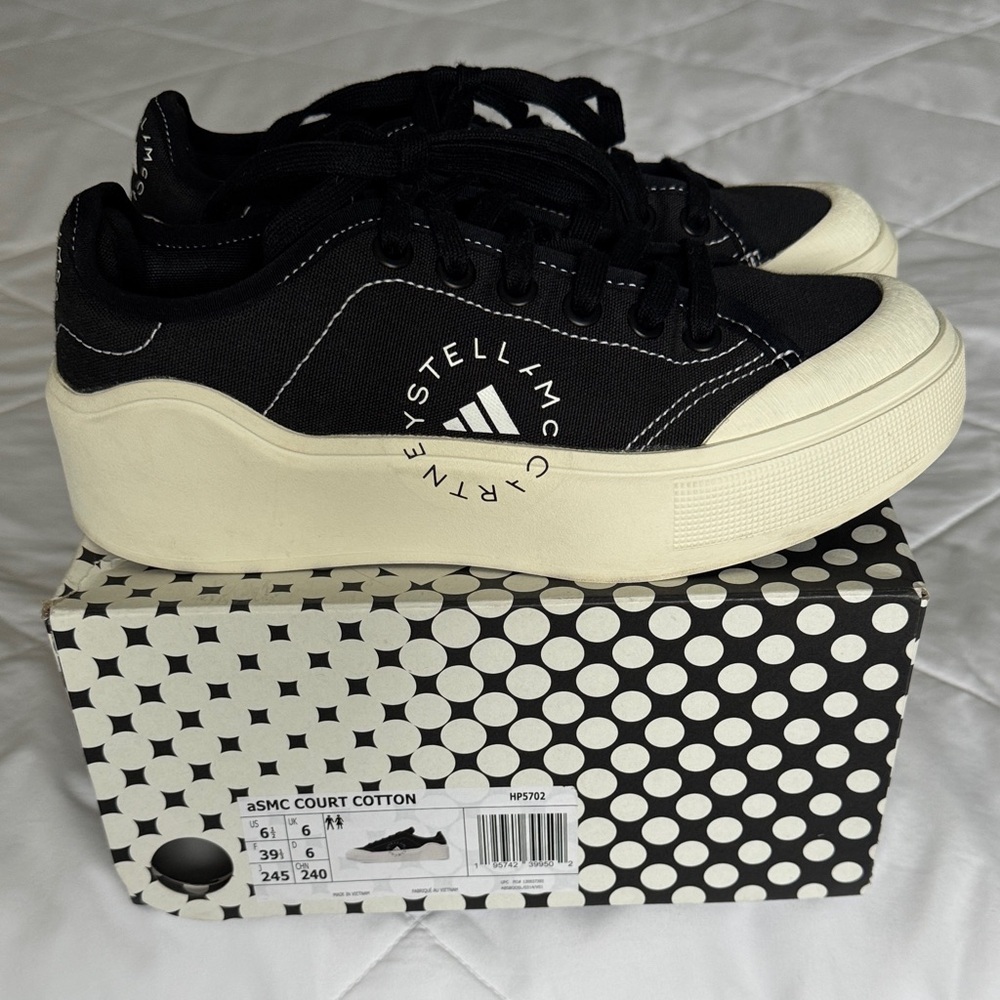 Adidas by Stella McCartney aSMC Court Cotton Sneakers in Black and Cream